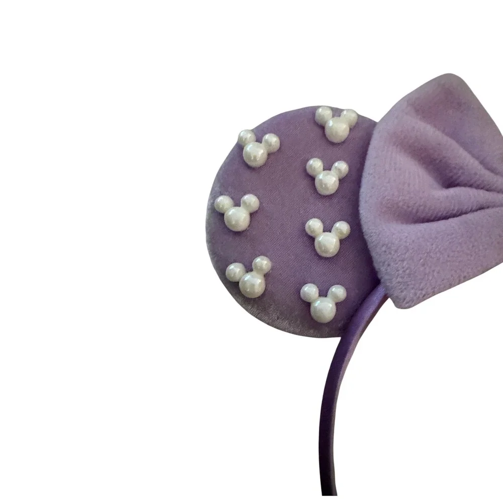Disney Minnie Mouse Headband Womens Lavender Excellent Pearl Mickey Ears Bow